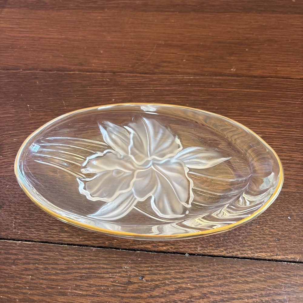 Home Beautiful Orchid Splendor Oval Candy Trinket Dish w Gold Trim Japan - heavy